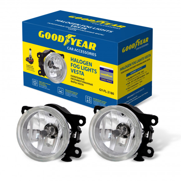 Фары противотуманные галогенные Goodyear с лампами (GY-FL-2180 / H11 12V: 2шт.) для а/м Lada: Vesta,