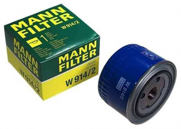 Фильтр масляный MANN-FILTER W914/2 (1*10 шт.) (ВАЗ 2108-09, Priora, Kalina, Largus, Vesta)