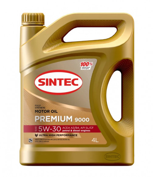 Масло мотор. SINTEC PREMIUM 9000 SAE 5W30 ACEA A3/B4 API SL/CF 4л (1*4шт) Масло мотор. SINTEC PREMIUM 9000 SAE 5W30 ACEA A3/B4 API SL/CF 4л (1*4шт)
