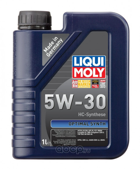 Масло мотор.  5W30 Liqui Moly Optimal Synth ACEA A3/B4 пластик (1 л.) 1*6 шт. (39000)