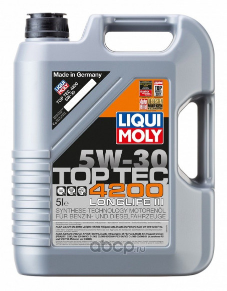 Масло мотор.  5W30 Liqui Moly Top Tec 4200 New Generation API SP ACEA C3 пластик (5 л.) 1*4 шт.