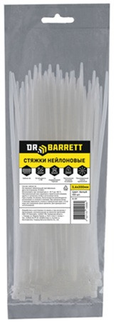 Стяжки нейлоновые DR.BARRETT белый, 3.6x200 мм S-09