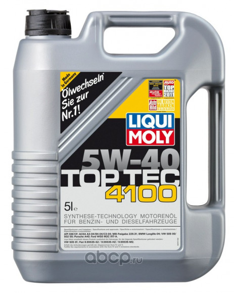 Масло мотор.  5W40 Liqui Moly Top Tec 4100 API SN ACEA C3 пластик (5 л.) 1*4 шт. (7501)