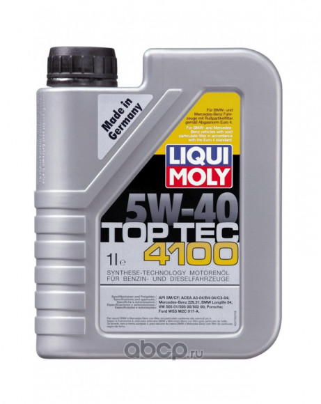 Масло мотор.  5W40 Liqui Moly Top Tec 4100 API SN ACEA C3 пластик (1 л.) 1*6 шт. (7500)