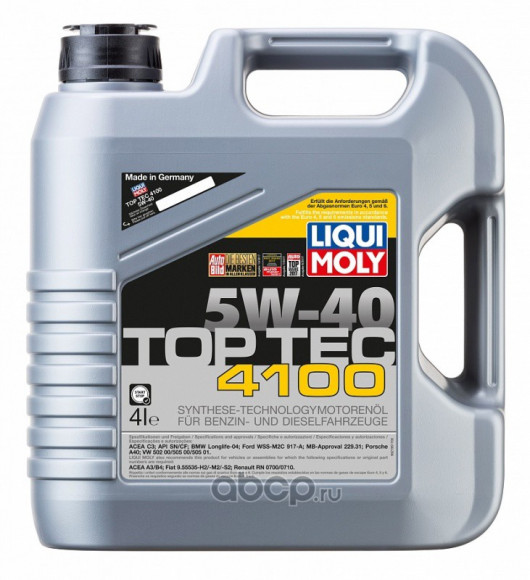 Масло мотор.  5W40 Liqui Moly Top Tec 4100 API SN ACEA C3 пластик (4 л.) 1*4 шт. (7547)