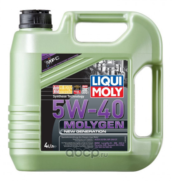 Масло мотор.  5W40 Liqui Moly Molygen New Generation API SN ACEA A3/B4 пластик (4 л.) 1*4 шт. (9054)