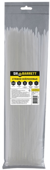 Стяжки нейлоновые DR.BARRETT белый, 4.8x350 мм S-21