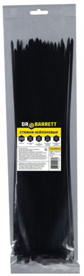 Стяжки нейлоновые DR.BARRETT черный, 4.8x350 мм S-22