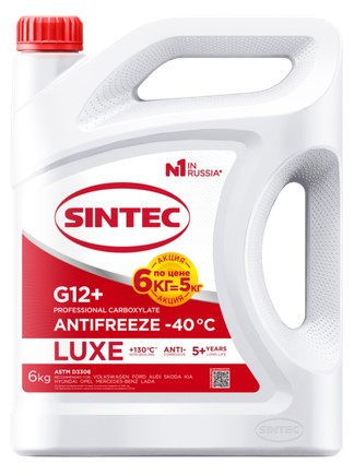 АКЦИЯ Антифриз A-40 Sintec Luxe G12+ (красный)  (6 кг) Акция 6кг по цене 5кг 1*3шт