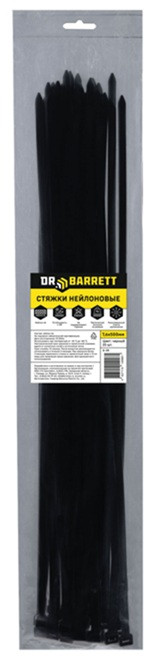 Стяжки нейлоновые DR.BARRETT, черный 7.6x500 мм S-28