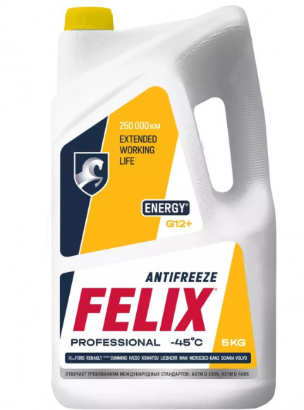 Антифриз FELIX ENERGY, G12+, желтый в п/э кан.5кг (4шт)