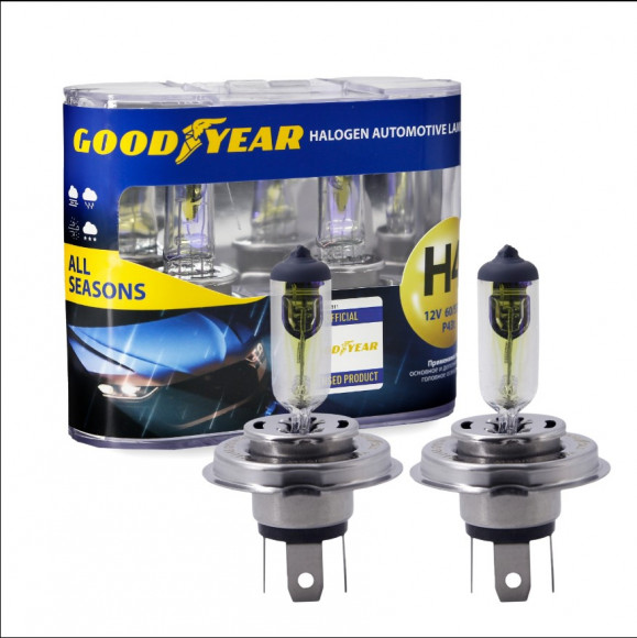 Лампа автомобильная галогенная Goodyear Н4 12V 60/55W P43t All seasons (бокс: к-т 2шт)