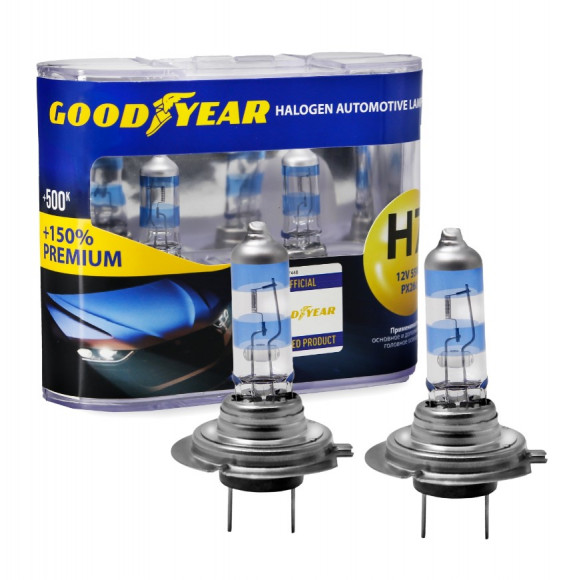 Лампа автомобильная галогенная Goodyear Н7 12V 55W PX26d Premium +150% (бокс: к-т 2шт)