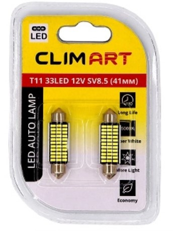 Лампа автомобильная светодиодная Clim Art T11 33LED 12V SV8.5 (C5W/41mm)/к-т 2 шт.