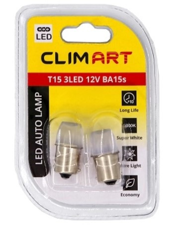 Лампа автомобильная светодиодная Clim Art T15 3LED 12V BA15s (R10W)/к-т 2 шт.