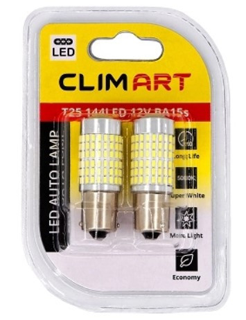 Лампа автомобильная светодиодная Clim Art T25 144LED 12V BA15s (P21W)/к-т 2 шт.