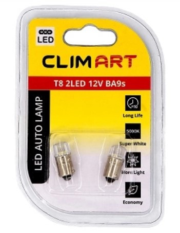 Лампа автомобильная светодиодная Clim Art T8 2LED 12V BA9s (T4W)/к-т 2 шт.